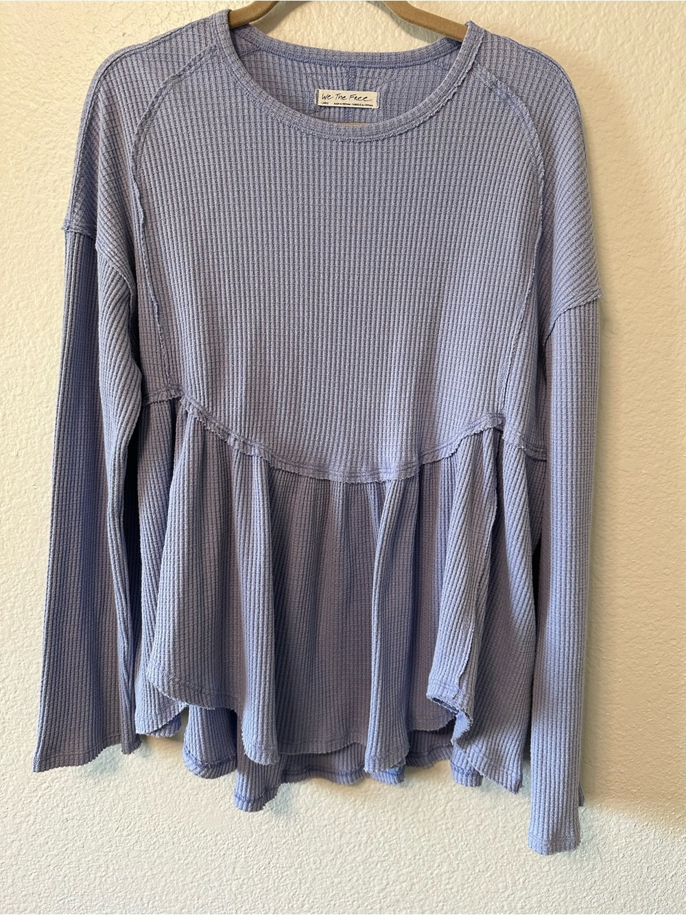We The Free Lavender Waffle Peplum Long Sleeve Top